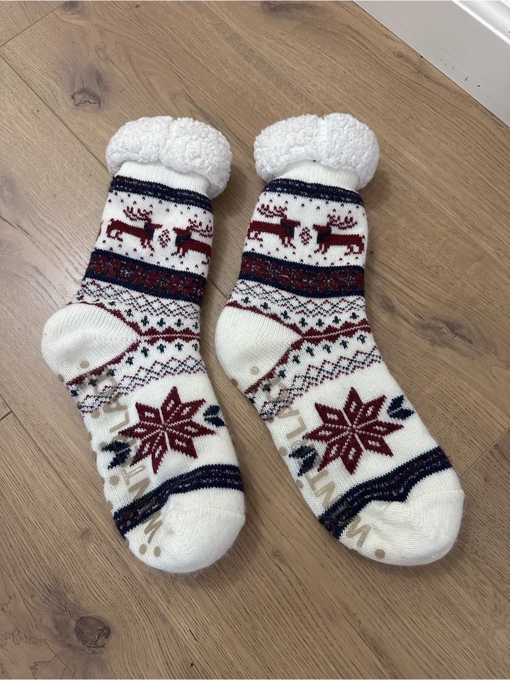 Sherpa Lined Slipper Socks Women Non Slip Winter Cozy Nordic Reindeer Snowflake